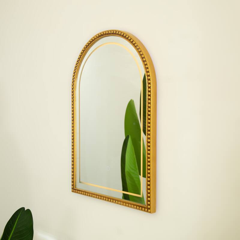 Avri Golden Beaded Retro Arch PU Decorative Mirror - Bathroom, Bedroom, Living Room - Silver