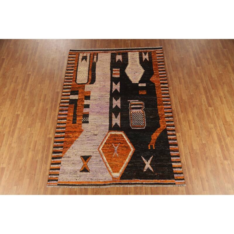 Geometric Moroccan Area Rug Handmade Bedroom Wool Carpet - 6'11" x 9'10"