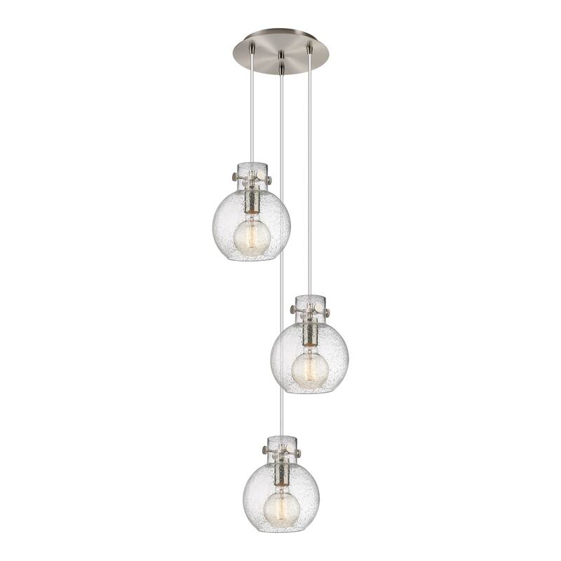 Innovations Lighting Newton Sphere - 3 Light 8" Cord Hung Multi Pendant - 10" Canopy - Seedy/Brushed Satin Nickel
