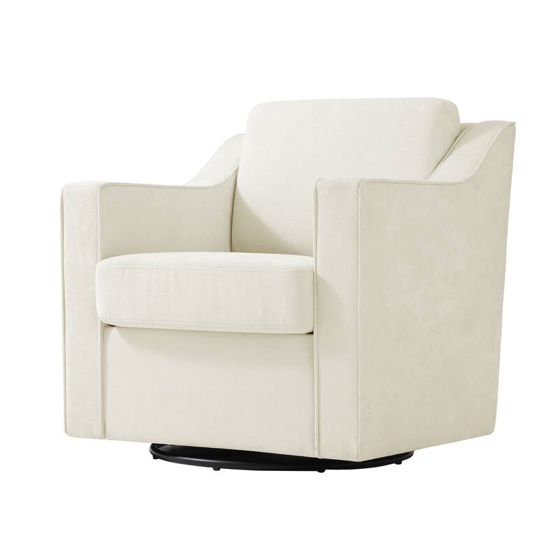 UIXE Chenille/Leather Swivel Barrel Chair Accent Chairs For Living Room
