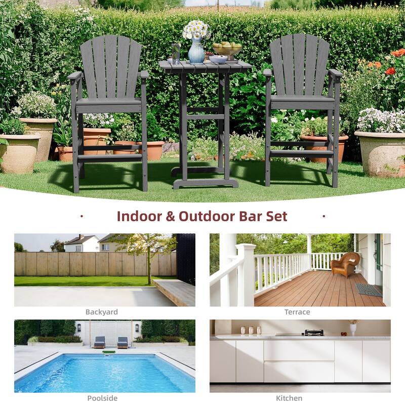 3-Piece HDPE Outdoor Patio Bar Table and Chiar Set, 2 Bar Stools & A Bar Table
