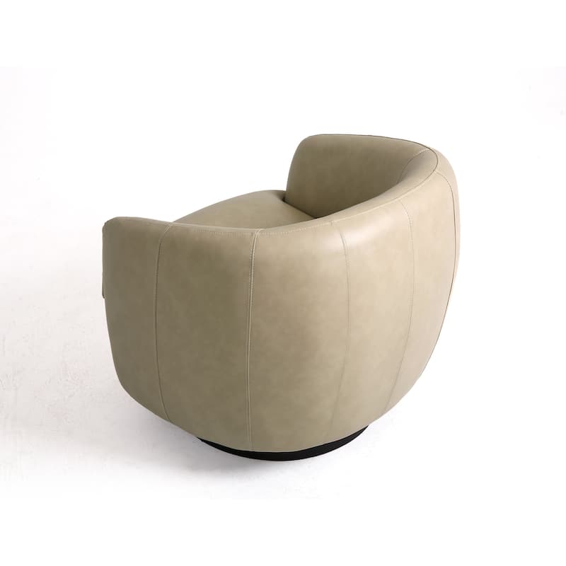 Leather Upholstered Swivel Barrel Accent Chair With Wood Base