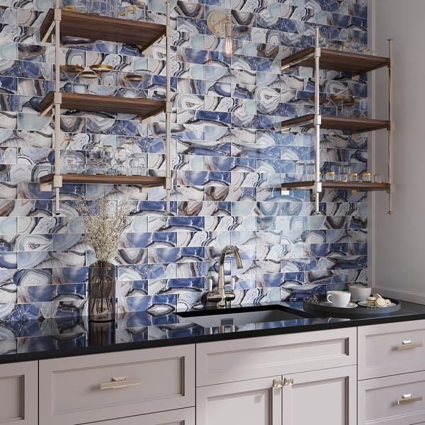 Apollo Tile Carnelian Sea Blue 3-in x 12-in Glossy Glass Subway Floor and Wall Tile (5-sq. ft/ Carton)