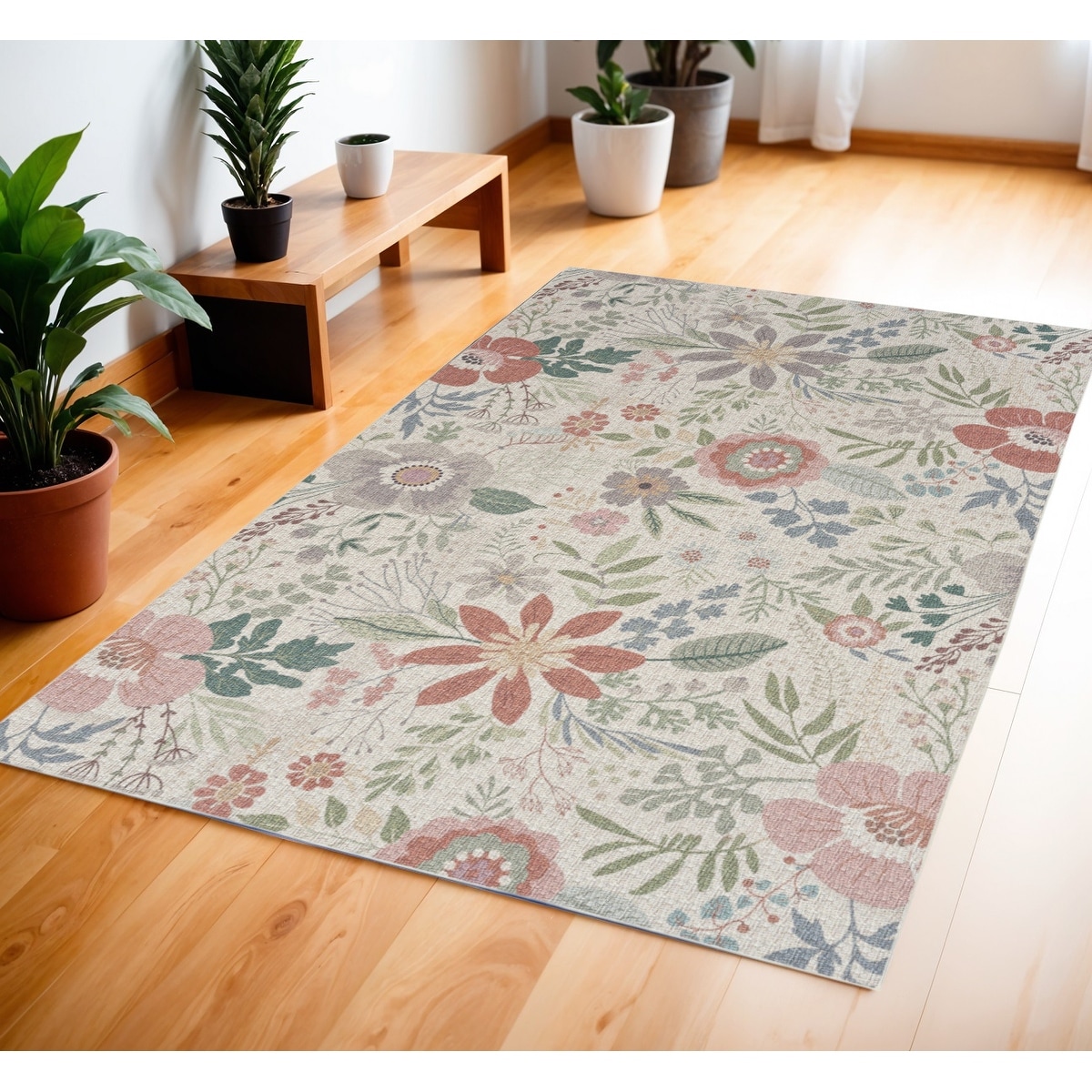 Lohu Power Loomed Floral Traditional Non Skid Low Pile Area Rug By HomeRoots - 72' X '48' X '0.25
