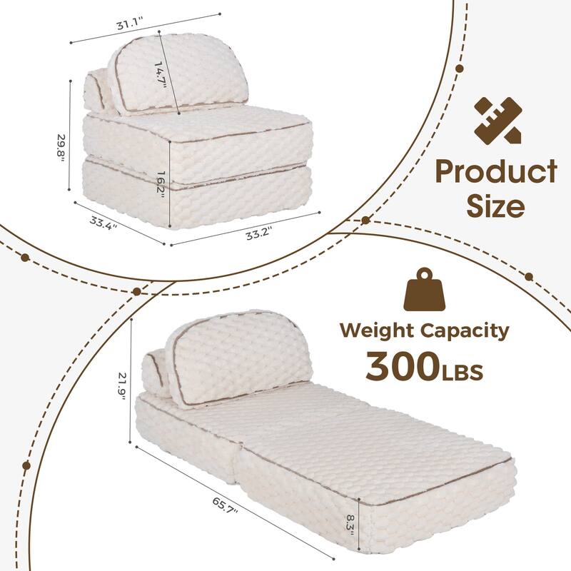 3-in-1 Convertible Sofa Bed Soft Fuzzy Fabric