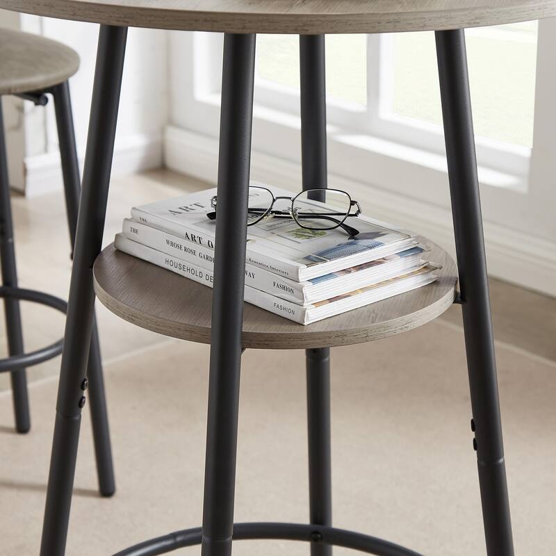 Round Bar Stool Set with Backrest and Shelf - Upholstered