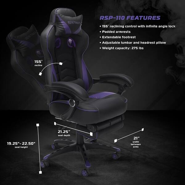 dimension image slide 6 of 7, RESPAWN 110 Racing Style Gaming Chair