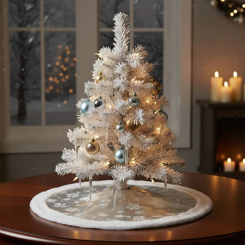 20-Inch Silver and White Metallic Snowflake Mini Christmas Tree Skirt