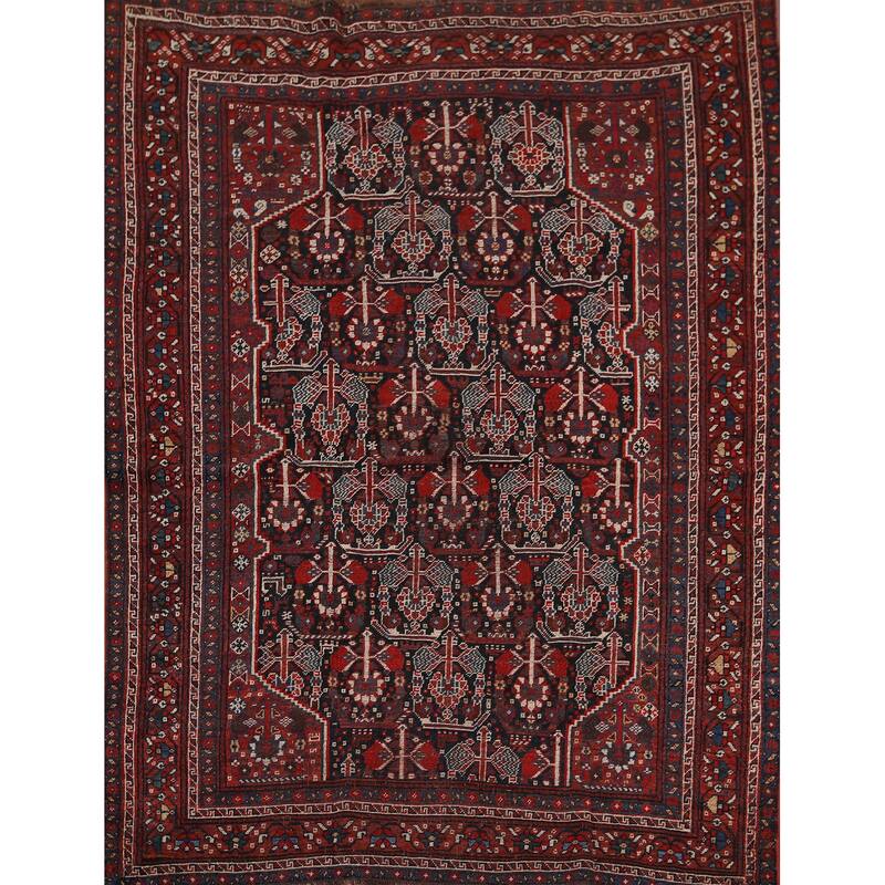 Pre-1900 Antique Qashqai Persian Area Rug Hand-Knotted Wool Carpet - 4'11"x 6'4"