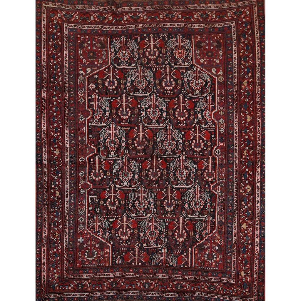 Pre-1900 Antique Qashqai Persian Area Rug Hand-Knotted Wool Carpet - 4'11"x 6'4"