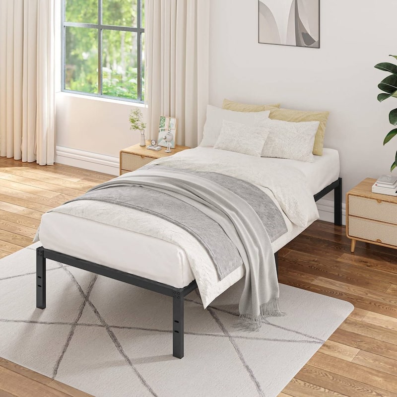 Black Heavy-Duty Twin Metal Bed Frame with 16 Inch Height and 3000 lbs Capacity