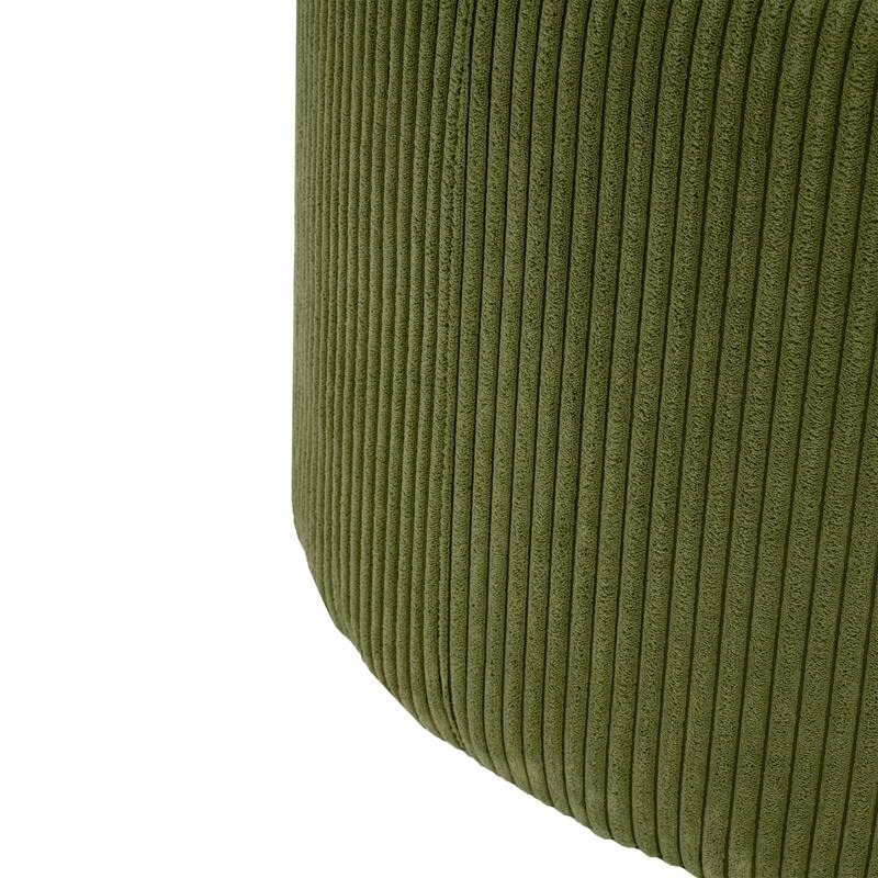 Corduroy Upholstered Round Ottoman - Olive Green Stylish Accent Table