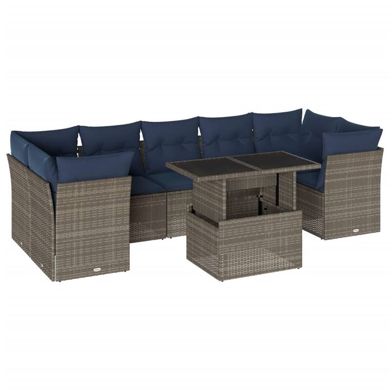 vidaXL 8 Piece Patio Sofa Set with Cushions Black/Brown/Gray Poly Rattan - 24.4 x 24.4 x 27.2