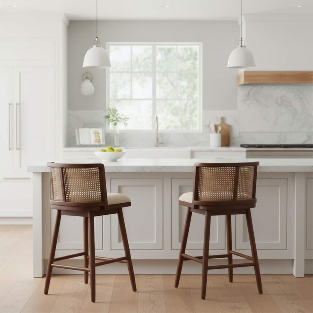 Roomfitters Talia Indoor Rubberwood Counter Stools with Rattan Back, Set of 2 - Set of 2