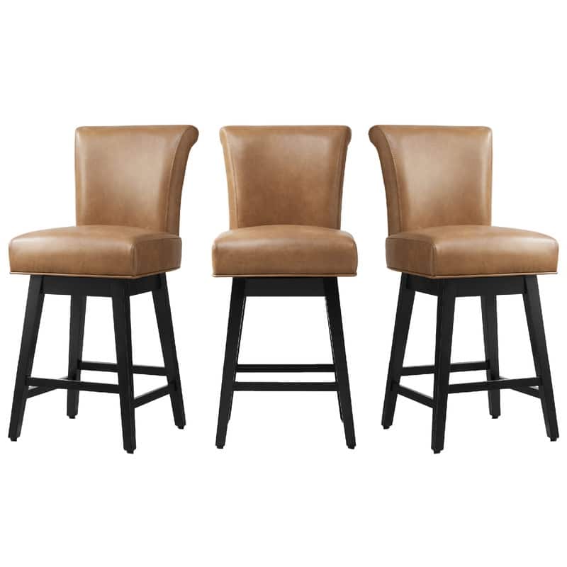 Spruce & Spring Noah Upholstered 26-inch Counter Height Swivel Barstool Set - Set of 3 - Cognac - Counter Height