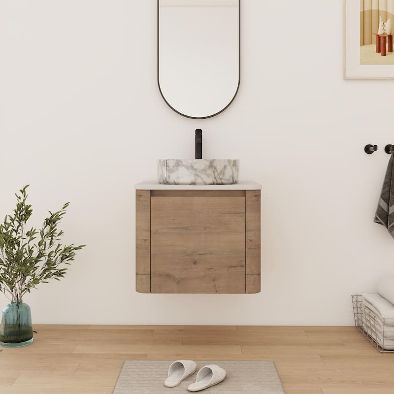 Bathroom Vanity With Sink In 24/30 Inch, Floating Bathroom Vanity With Soft Close Door - 23.6''W×18.6''D×24.4''H - Imitative Oak-White with grey patterns