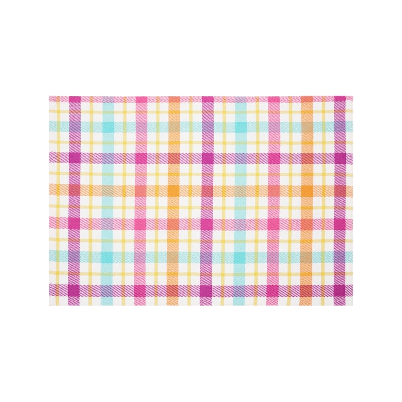 Colorful Easter Egg Charm & Plaid Spring Placemats Set of 6 Springtime, 14" x 20" - Multicolored