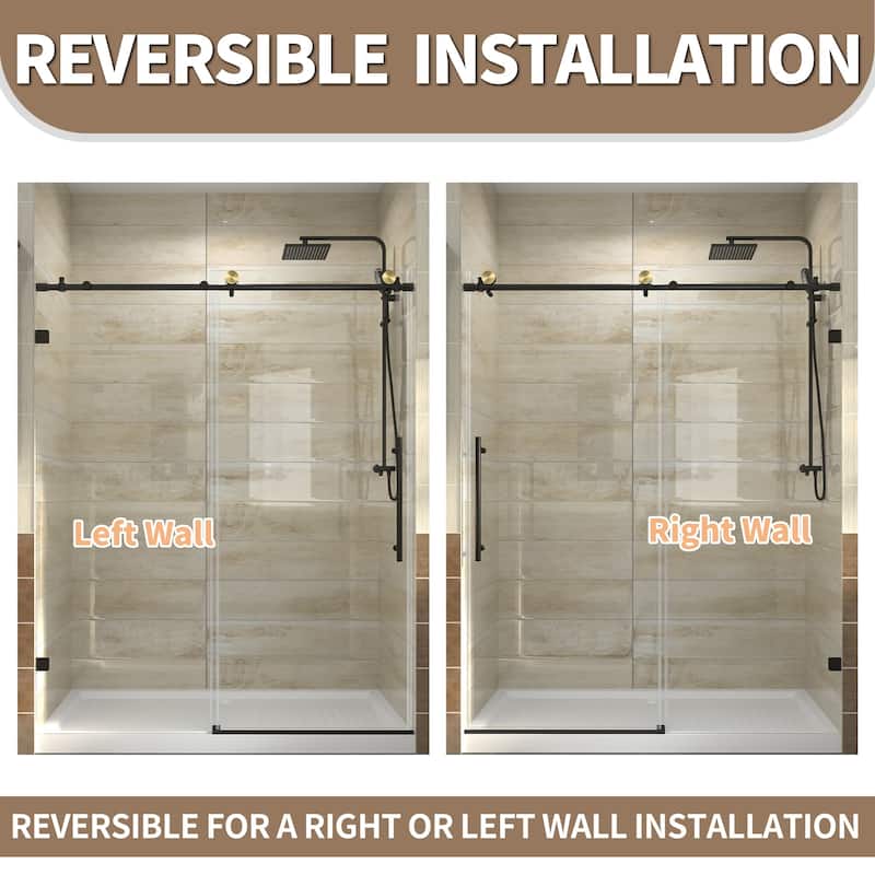 60 in. W x 74 in. H Single Sliding Frameless Shower Door in Matte Black Finish with Clear Tempered Glass - 60" x 74"