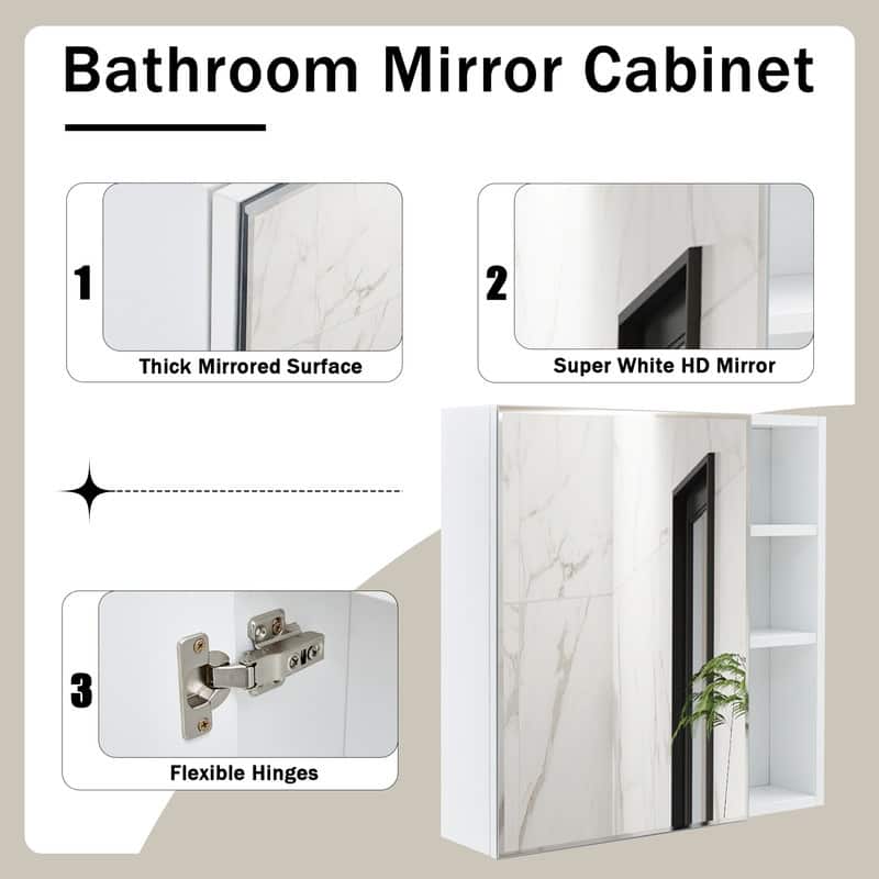 White MDF Wall-Mounted Mirror Cabinet with Hidden Storage - Space Saving Bathroom Organizer