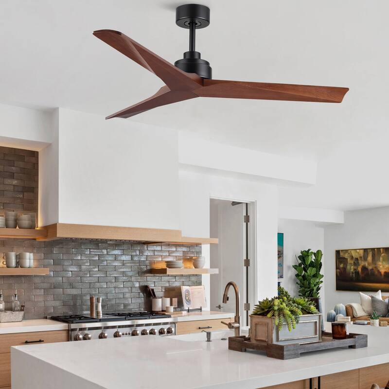 YUHAO SylvanAir Modern 52 in. Flush Mount Outdoor/Indoor Ceiling Fan with 3 Solid Wood Blades and DC Reversible Motor