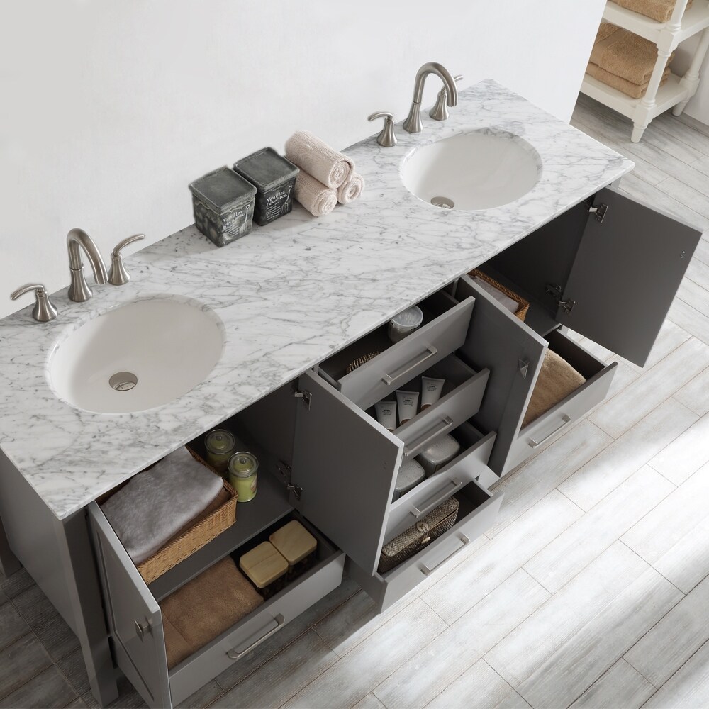 Shop Gela 72 Inch Grey Double Vanity With Carrera White Marble Top On Sale Overstock 10601778