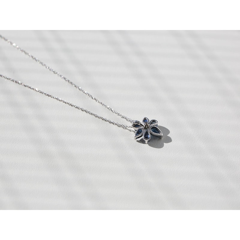 Kobelli 1.75 Carat Dark Blue Sapphire & Diamond 14k White Gold Six Petal Flower Leia Necklace