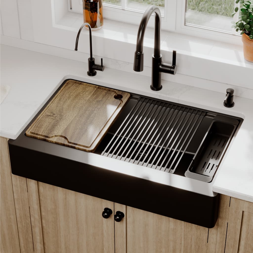 34" Apron Front Single Bowl Quartz Kitchen Sink Kit