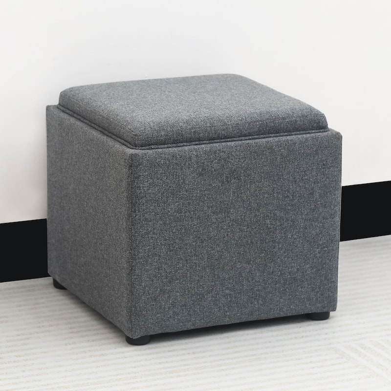 Adeco Storage Ottoman With Tray