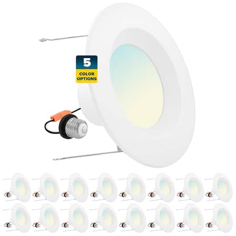 Sunperian 5/6" Recessed Lighting LED Can Light 5 Color Options 14W=90W Dimmable Wet Rated IC Rated 16 Pack