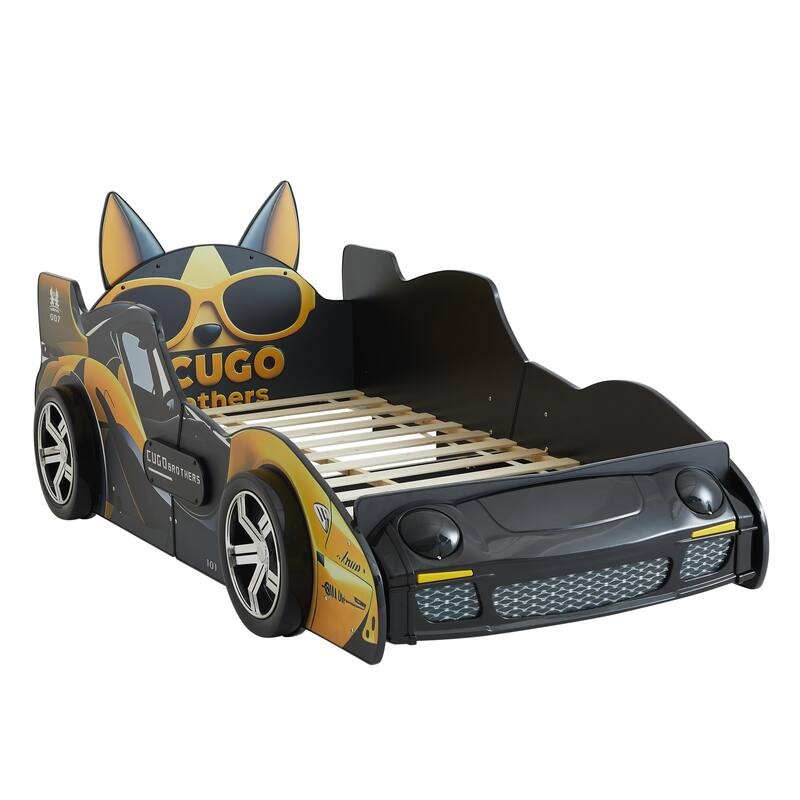 Twin Size Kids Bed Frame, Cool Cartoon Car Bed, Patrol Police Car Bed, Fire Truck Bed, Racing Car Bed for Toddler Floor Bed