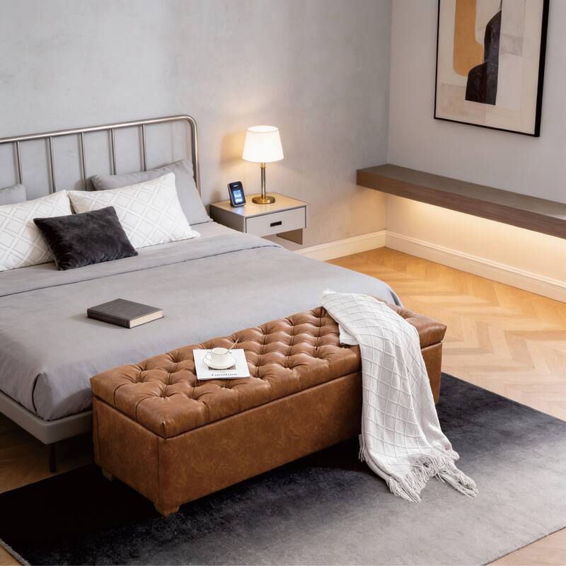 60.24" Wide Modern Upholstered Storage Bench,Entryway Bench,End of Bed Bench