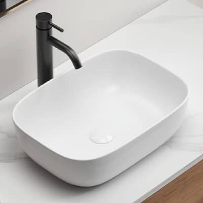 Small Bathroom Vessel Sink Above Counter - White Porcelain Ceramic Oval Rectangle Vanity Sink Bowl