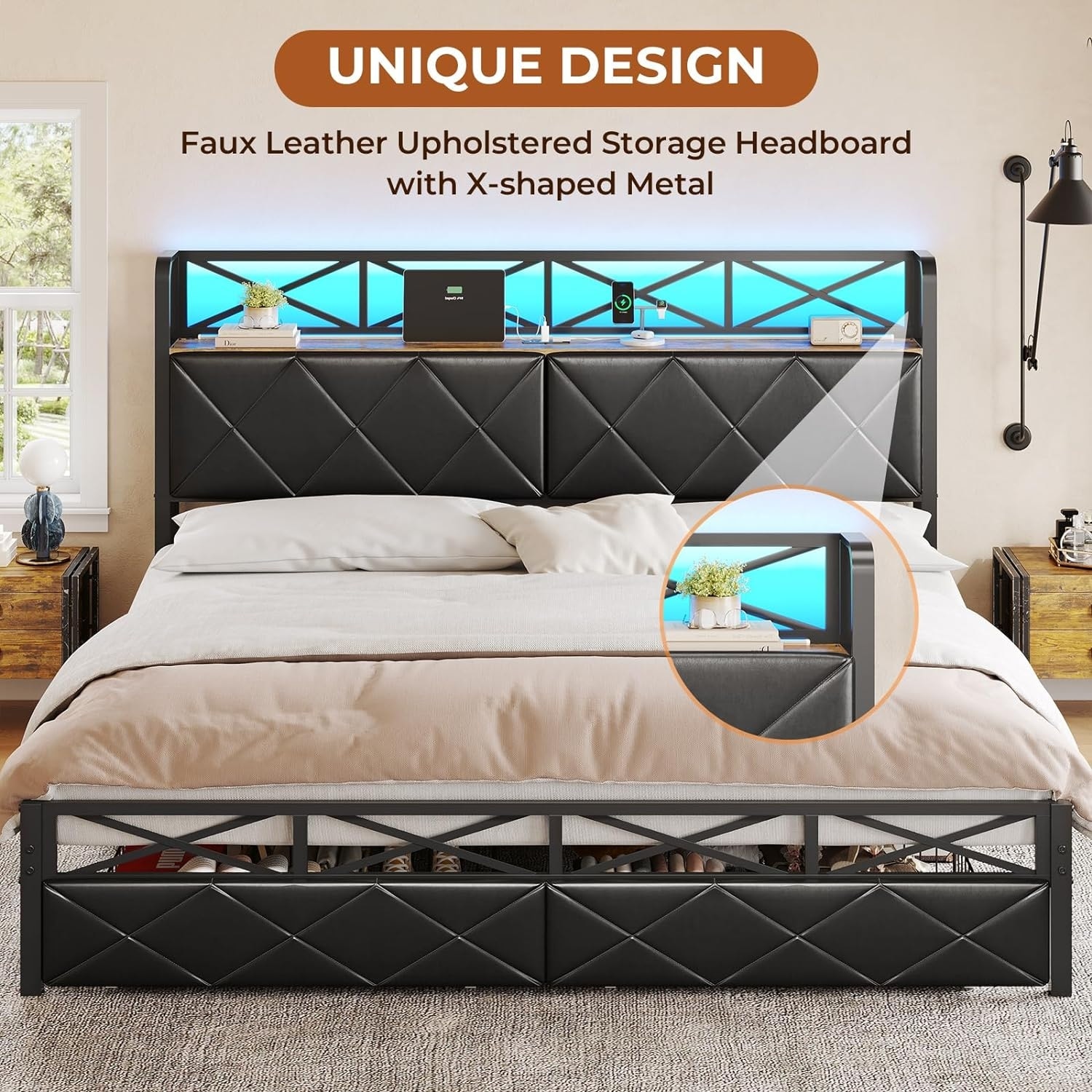 Hidden storage headboard king discount