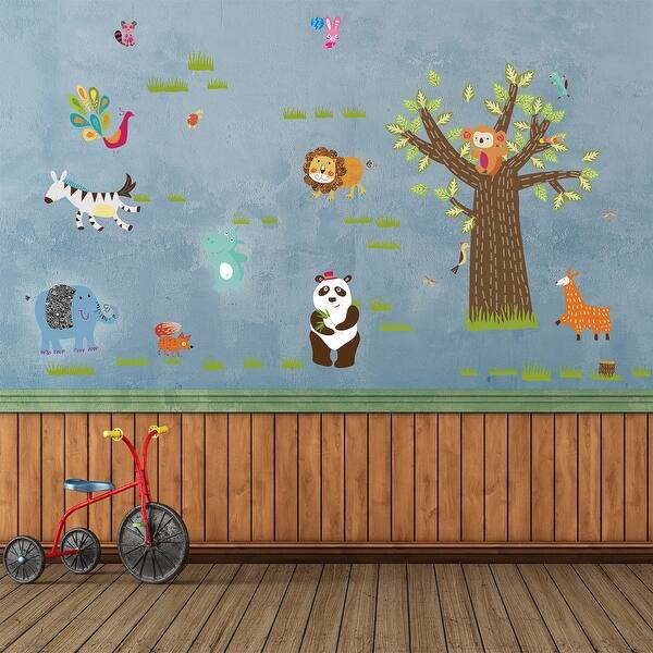 slide 2 of 7, Walplus Kids Animals Zoo Tree Wall Sticker Nursery Wall Decor Decal