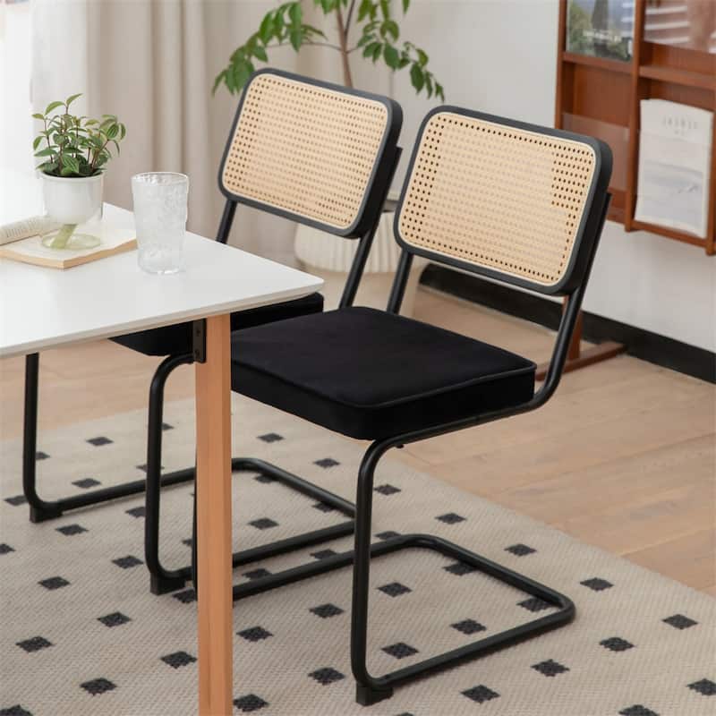 Dining Chairs,Velvet Rattan Side Accent Chairs with Chrome Legs,2 PCS