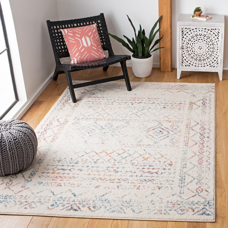 SAFAVIEH Tulum Hinnertje Rustic Moroccan Boho Tribal Distressed Rug - 5'3" x 7'6" - Ivory/Turquoise
