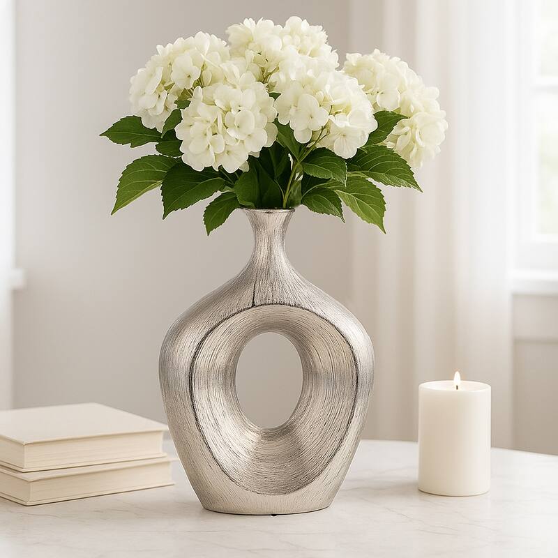 Modern Ceramic Textured Oval Cut-Out Vase - Home Decor - 13"