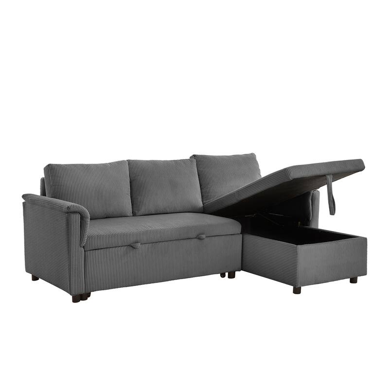 L-Shaped Loveseat Sofa with Chaise, Modular Sectional Couch, Convertible Sleeper Sofa with Pull-Out Bed, Storage