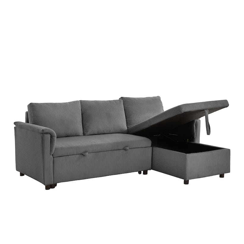 Modern 2-Seater Sofa L-Shaped Sleeper Sofa with 2 Pillows Storage Chaise and Adjustable Backrest, for Living Room, Gray