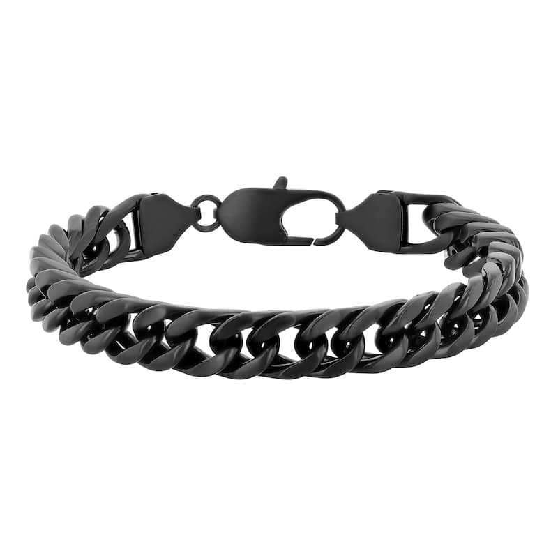 Steel Nation Stainless Steel Block Curb Bracelet - Black - Over 9 Inches