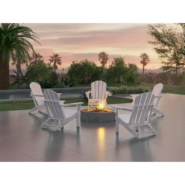 Mdeam Folding Adirondack Chair With Retractable Ottoman, HDPE All-Weather Fire Pit Chair With 2 Cup Holders, Outdoor Chair For Deck Patio Garden