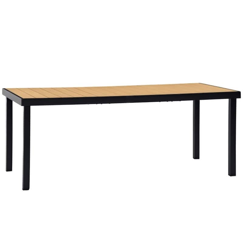 8-Person Patio Dining Table with Wood-Like Surface and Lightweight Aluminum Frame For Outdoor Gathering - Natural