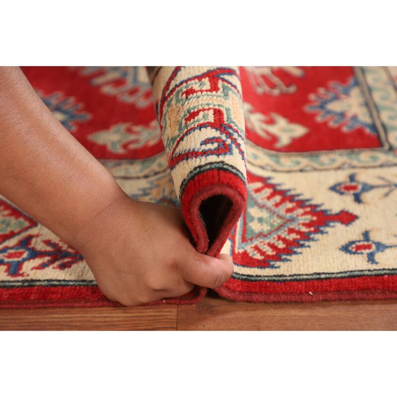 Traditional Red Kazak Foyer Rug Handmade Wool Carpet - 3'4" x 4'11"