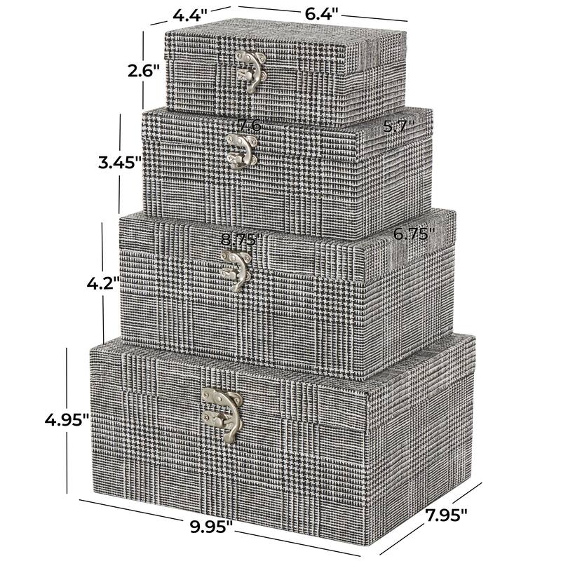 Fabric Handmade Storage Box with Silver Latches - Set of 4 Black - Roche River Decor