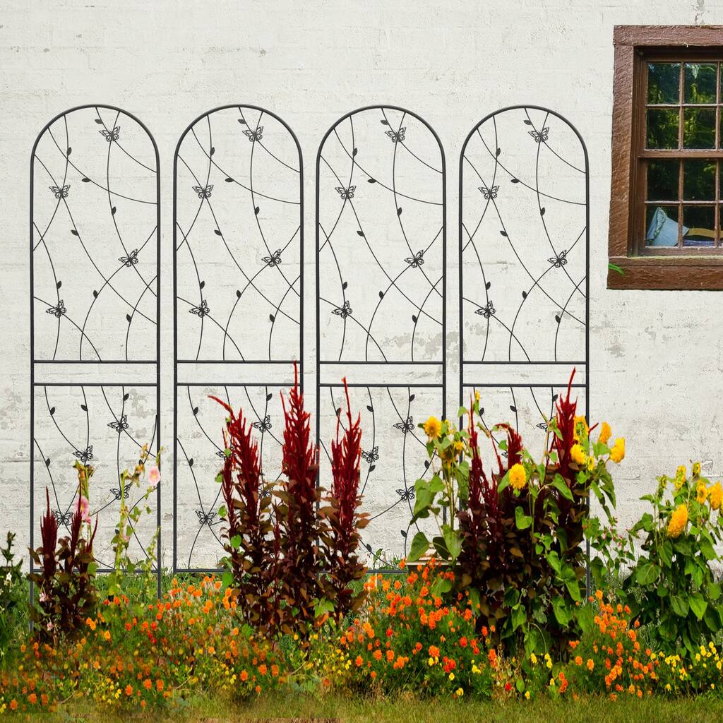 4 Pack Metal Garden Trellis 86.7" x 19.7" Rustproof Trellis for Climbing Plants Outdoor Flower Support Butterfly Deco