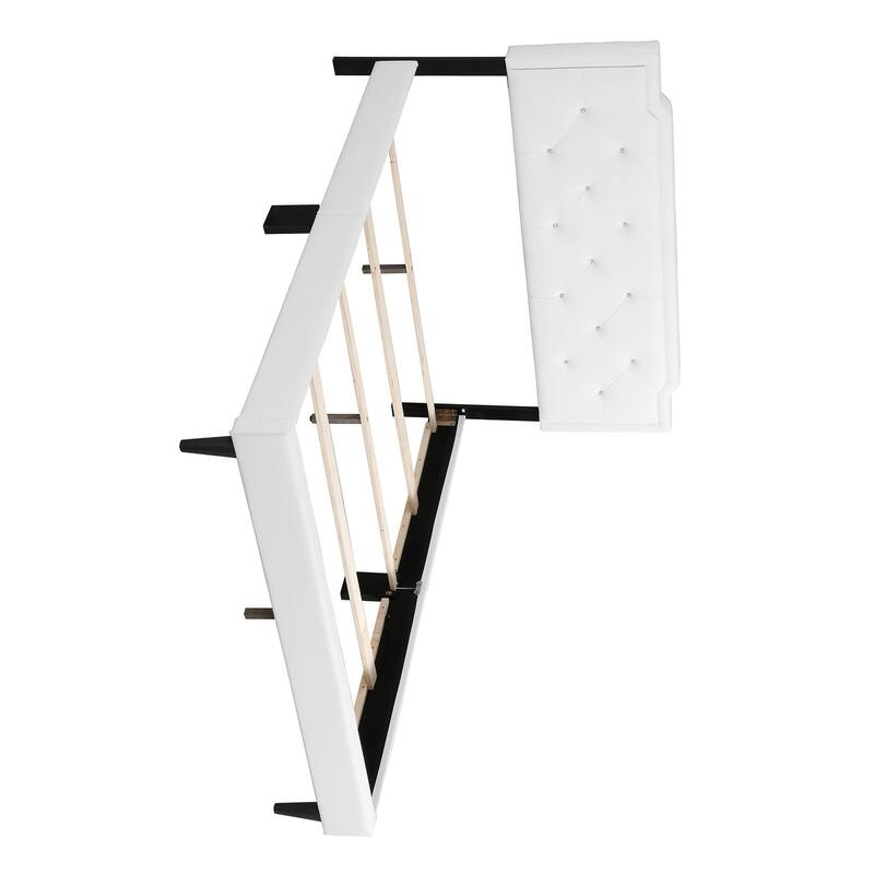 Upholstered Tufted Jeweled Full Panel Bed - 81" - White