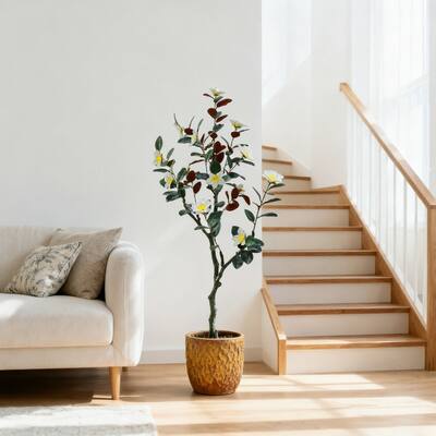 Artificial Magnolia Tree, Realistic Faux Plants in Pot for Home Office Decor