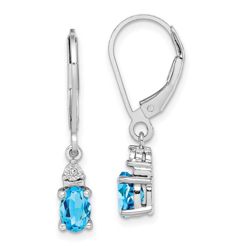Curata 925 Sterling Silver Dangle Polished Leverback Diamond and Light Blue Topaz Earrings - 24x4mm Wide
