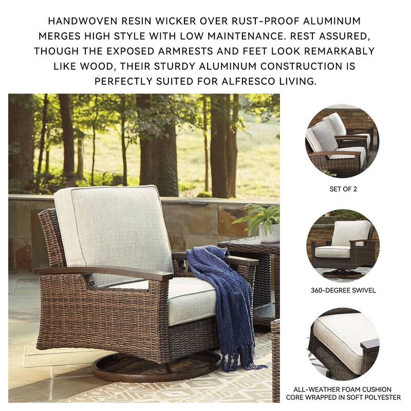 Paradise Trail Outdoor Medium Brown Swivel Lounge Chairs (Set of 2) - 32.5" W x 37" D x 37" H