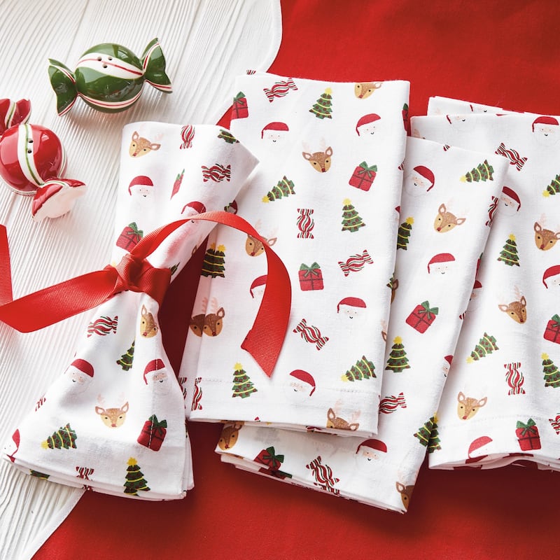 Holiday Cheer Multicolor Cotton Napkins - 20" x 20" Kitchen Textiles, Machine Washable, Perfect for Christmas Celebrations